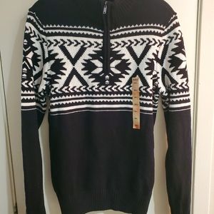 NWT Men's B&W Snowflake Quarter Zip Sweater